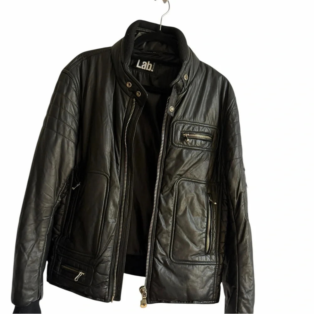 Pal Zileri Men's 100% Genuine Leather Black Quilted Bomber Jacket Size Small - Picture 2 of 11